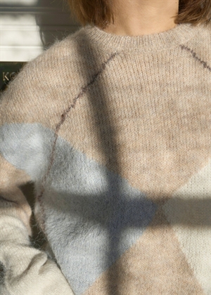 Inga check fluff knit Beige Melange Neo Noir 